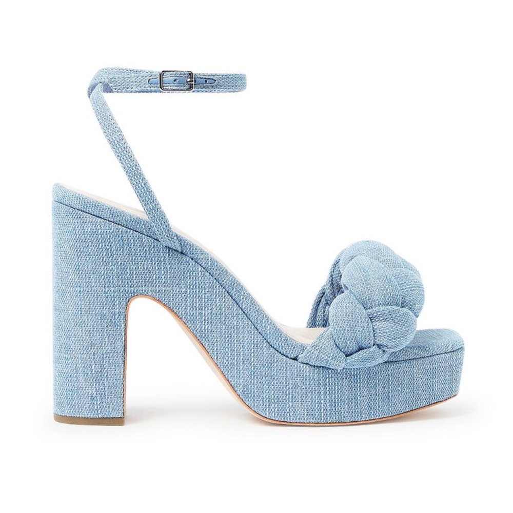 NWOB $425 Loeffler Randall Fae Denim Platform Sandals Shoes Sz 10